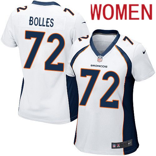 Women Denver Broncos 72 Garett Bolles White Nike Game NFL Jersey